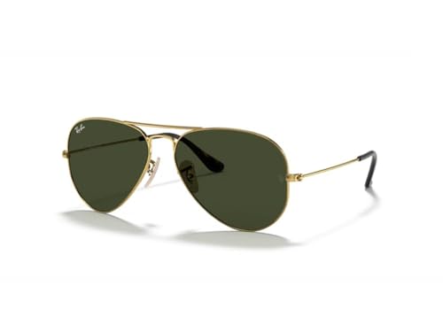 Ray-Ban RB3025 Aviator Large Metal Non-Polarized Sunglasses For Men For Women Gold/Crystal Lens G-15 Green + BUNDLE with Designer iWear Kit