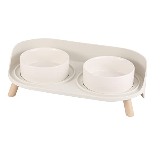 Raised Cat Food and Water Bowl Set - Elevated Ceramic Dishes With Non-Slip Stand and Splash Guard for Small Dogs - 2 x 480 ML (16.2 OZ)
