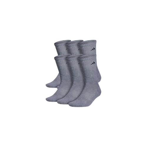 adidas Men's Athletic 6-Pack, Cushioned Crew Socks with Arch Compression for a Secure Fit, Heather Grey/Black, Large
