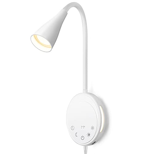 SANKEDOU LED Wall Mounted Reading Light, Book Light for Reading in Bed with Touch Control, 5 Dimmable, USB Output, Night Light & Timers Function, Flexible Gooseneck Headboard Bed Lights (White)