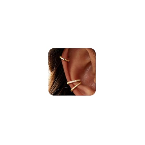 Moodear Dainty Ear Cuffs Non Piercing Earring for Women - Cute Thin 14K Gold Plated Cubic Zirconia Huggie Cartilage Hoop Cuff Earrings Trendy