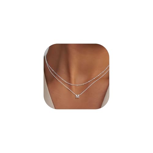 FaithHeart Layered Initial Necklaces for Women Silver - Dainty Non Tarnish Letter Necklace Stack Womens Small Initial Necklace Adjustable 16"- 18" Birthday Personalized jewelry Gifts