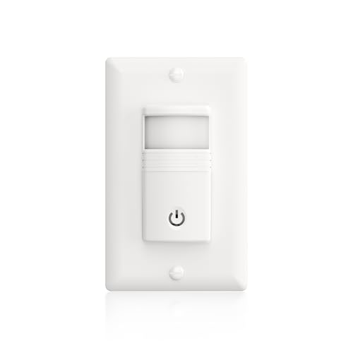 ECOELER Motion Sensor Light Switch, No Neutral Wire, PIR Infrared Motion Activated Wall Switch with Sensitivity Adjustable, OCC & VAC Selectable, Single Pole, UL Listed & FCC Listed, White