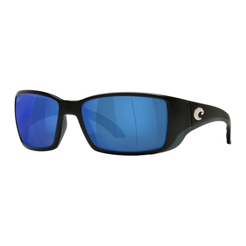 Costa Del Mar Sunglasses for Men - Blackfin Mens Polarized Sunglasses - Fishing, Boating & Beach UV Protection - Size 62 - Matte Black/Blue Mirror 580P