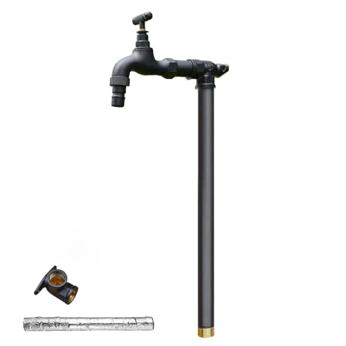 LXRHLIKG Freestanding Garden Water Column with Faucet, Outdoor Anti-Freeze Crack Water Pipe Vertical Water Hydrant(Black,60cm/24in)
