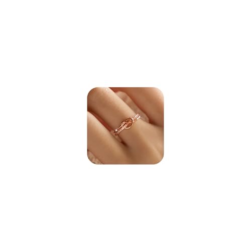 AIBELOPY Heart Rings for Women Mother Daughter Friendship Knot Ring Promise Ring for Her 925 Sterling Silver 14K Gold Plated Cubic Zirconia Stackable Ring Purity Rings (Rose Gold, 7)