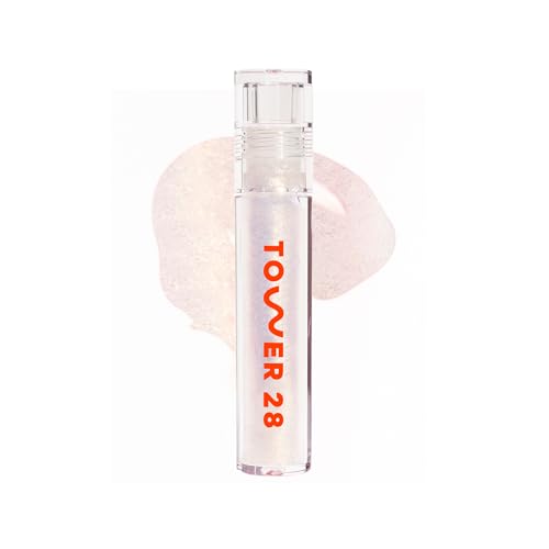 Tower 28 ShineOn Lip Jelly, MAGIC, Non-Sticky, Hydrating Vegan Lip Gloss in Clear with Gold Shimmer, Moisturizing Apricot and Raspberry Seed Oil, Clean, Cruelty Free
