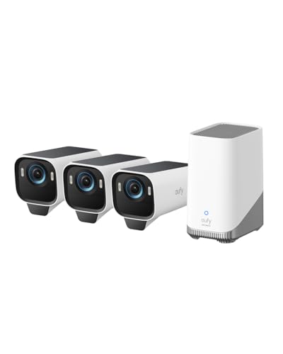 eufy Security eufyCam S3 Pro 3-Cam Kit, Solar Camera Outdoor Wireless, MaxColor Night Vision, 4K Security Camera with Solar Panel, Face Recognition AI, Expandable Local Storage, No Monthly Fee