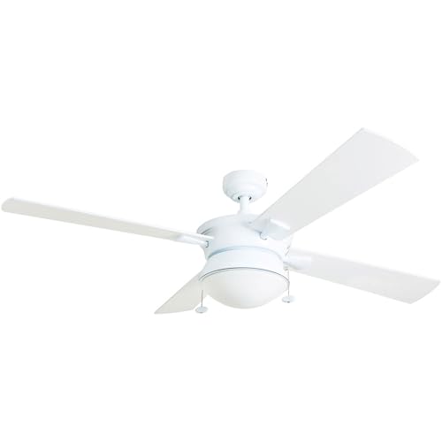 Prominence Home Auletta, 52 Inch Contemporary Indoor Outdoor Ceiling Fan with Light, Pull Chain, Dual Mounting Options, Dual Finish Blades, Reversible Motor - 50344-01 (White)