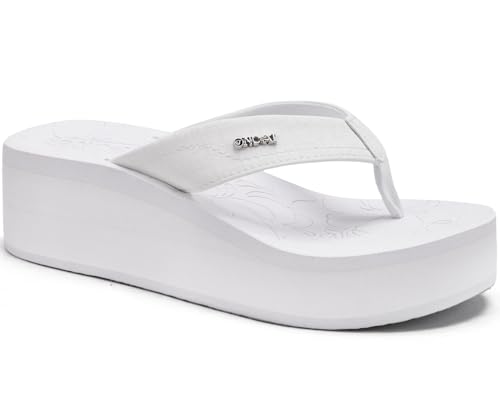 ONCAI Women’s Platform Flip Flops 2025 Womans Dressy Summer Beach Essentials Wedge Sandals Trendy Comfortable Chunky Flatform Walking Outdoor Thick Rubber Soles White size 8