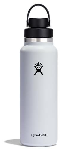 Hydro Flask 40 Oz Wide Mouth Chug Cap Water Bottle - insulated stainless steel with leakproof closeable lid for cold water drinks, sports, travel, car and school in White