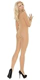 Musotica Sexy Plus Size Low Sheer Long Sleeve Bodystocking Beige Plus Size