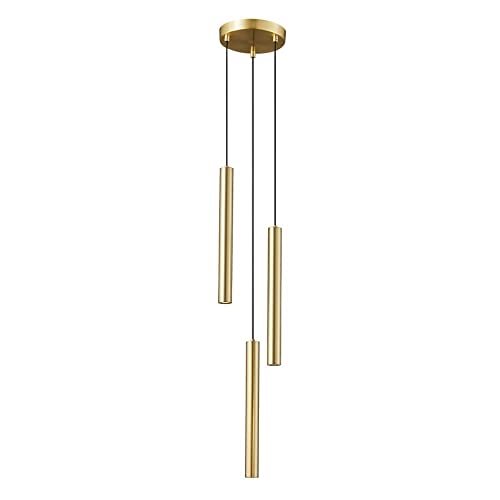 Modern Minimalist Cyliner Copper Small Pendant Light, Three-Color Dimmable Kitchen Island, Adjustable Ceiling Hanging Mount Lighting for Living Room Dining Room Lámpara Colgante (Color : Gold, Size