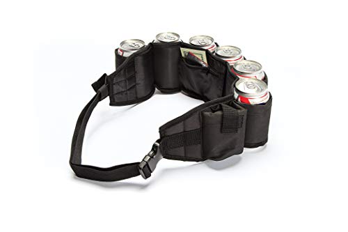 Beer Belt – Insulated 6-Pack Holder with Adjustable Waist Strap & Buckle – Hidden Pocket for Essentials – Fun Party, Tailgate & Fishing Accessory – Black