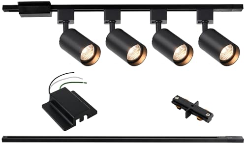 Hiiglxii 4-Light LED Track Lighting Kit with 3.3FT H Track Lighting Rails & Floating Canopy Connector, GU10 Track Light Kit, Modern Kitchen Track Lighting Fixtures Ceiling Spot Light, Black (No Bulbs)