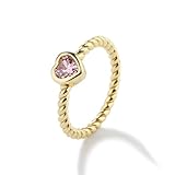 Precious Pieces 14K Gold-Plated Twisted Rope Band Baby Ring with Pink CZ Heart for Babies, Infants, Toddlers, Kids, and Little Girls and Pinky Ring for Teens and Women (Size 3)