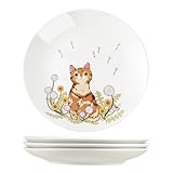 Colias Wing 8 Inch Cat and Flower Pattern Stylish Design Ceramic Salad/Pasta/Fruit/Appetizer/Dessert Dishes Holiday Plates Christmas Dinner Plates-Set of 4-4 Cats-8 Inch