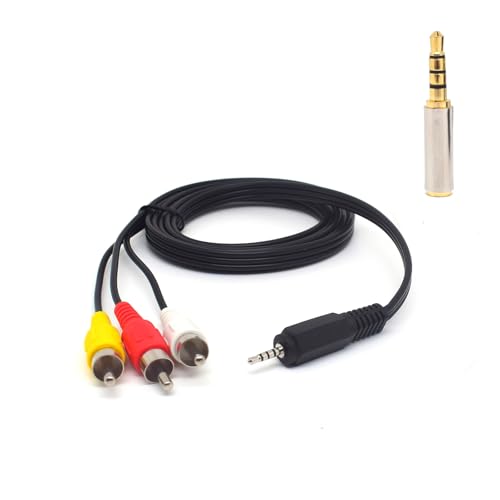 ELNONE 5 Feet 2.5mm AV Cable to 3 RCA Aux Jack, 3.5mm to 2.5mm Adapter for Smartphones, MP3, Tablets, Speakers, Home Theater (with Conversion Head)