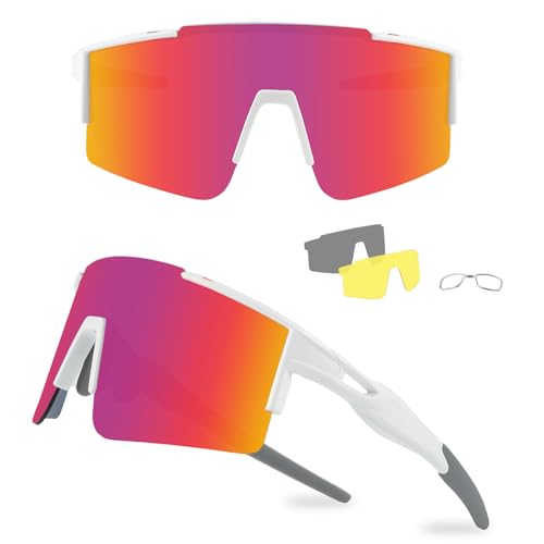 Ukoly Cycling Sunglasses for Men & Women - 3 Interchangeable Lenses, Polarized Sports Sunglasses, Baseball Style - 550 Set WR