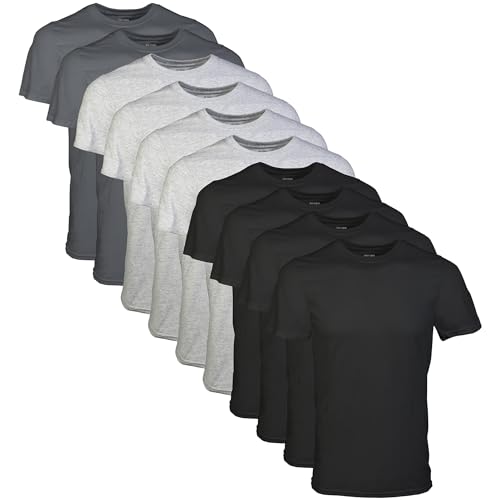 Gildan Men's Crew T-Shirts, Multipack, Style G1100, Black/Sport Grey/Charcoal (10-Pack)