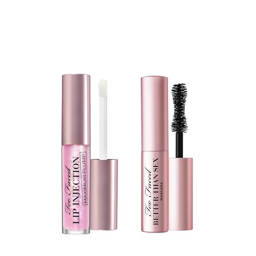 Too Faced Better Than Sex Mascara & Lip Injection Plumper Travel Set | Includes Better Than Sex Mascara For Volume, 0.17 Fl Oz + Lip Injection Maximum Plump for Hydrating Gloss, 0.10 Fl Oz