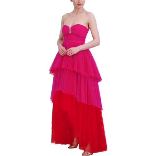 BCBGMAXAZRIA Womens Two Tone Tulle Evening Dress Pink 4