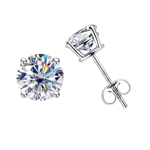 14K White Gold Moissanite Stud Earrings 2ct Lab Grown Diamond Real Solid Gold Hypoallergenic Earring for Women Men Her Him