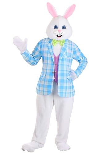Fun Costumes Adult Deluxe Easter Bunny Mascot Costume - Includes Bodysuit, Headpiece, Gloves, Foot Covers, and Bow Tie, Large/X-Large