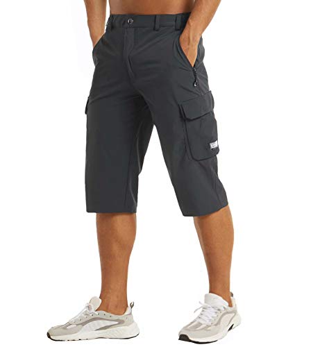 MAGCOMSEN Gym Shorts for Men with Pockets Hiking Shorts Loose Fit Cargo Shorts Fishing Long Shorts Mens Casual Shorts Tactical Shorts Dark Grey