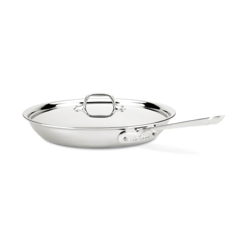 All-Clad D3 Stainless Steel Frying Pan with Lid, Tri-Ply Bonded, 12-Inch, Silver