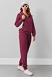 PINSPARK Two Piece Sets for Women 2024 Fall Travel Outfits Long Sleeve Lounge Set Tracksuit Sweatsuit Half Zip Jogger Sets Matching Sets Preppy Clothes,Magenta Purple Large