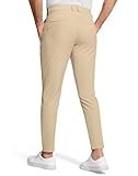 SERAMY Men's Golf Dress Pants 30" Inseam Stretch Skinny Tapered Lightweight Breathable Chino Trousers with Pockets for Casual Work Light Khaki 34