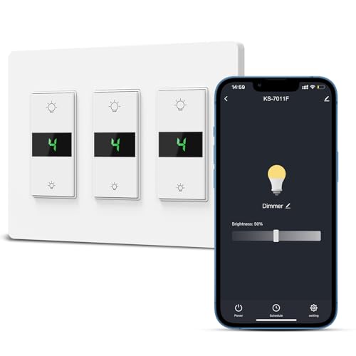 Milfra Smart Dimmer Switch 3Gang Digital Display Single-Pole 3Way Dimmer Smart Switch， 2024 New Model，Works with Siri, Alexa and Google Home，Voice and Remote Control，Neutral Wire Required