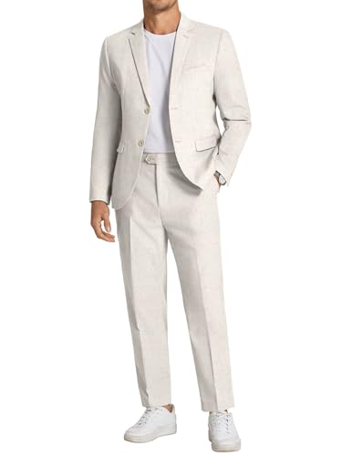 COOFANDY Men 2 Piece Suit Set Linen Slim Fit Tuxedo Suits Big and Tall Suit Pants and Jacket