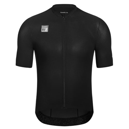 Santic Men's Cycling Jersey Short Sleeve Tops Pro Road Bike Shirt Full Zipper UPF 50+ Bicycle Jersey with Pockets Black