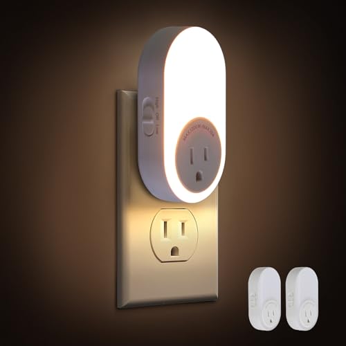 Dawnrise Night Lights Plug Into Wall,Dusk to Dawn Sensor Night Light with Power Outlet,CCT 2200K or 4000K,5LM or 20LM Adjustable Brightness for Bedroom,Kitchen,Living Room,Office,2PK