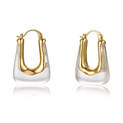 YESLADY Acrylic Hoop Earrings Gold Lucite Transparent Resin Rectangle Clear Hoops for Women
