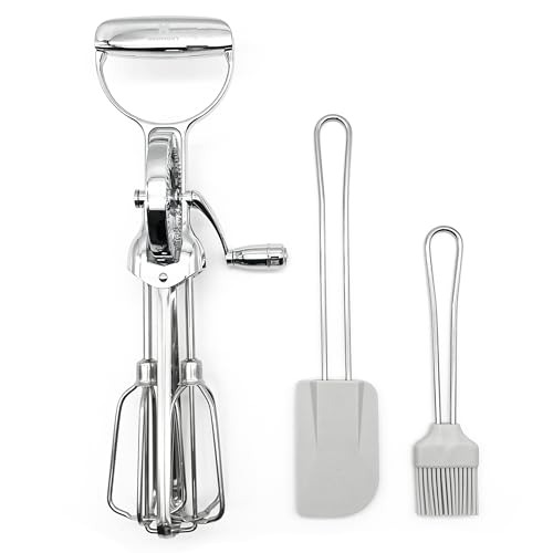 Hommony Rotary Egg Beater 12", Stainless Steel Baking Set with Silicone Spatula and Basting Pastry Brush