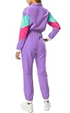 Yisfri Women's Vintage 80s 90s Style 2 Piece Outfit Long Sleeve Full Zip Windbreaker Tracksuits Themed Party Pants Set (Medium, Light Purple)