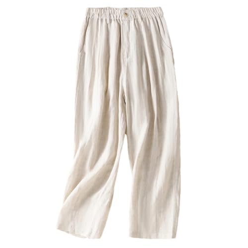 Women's Spring and Summer Fashion Korean Style High Waist Thin Cotton and Linen Hallen Pants Ankle-Length Pants Apricot