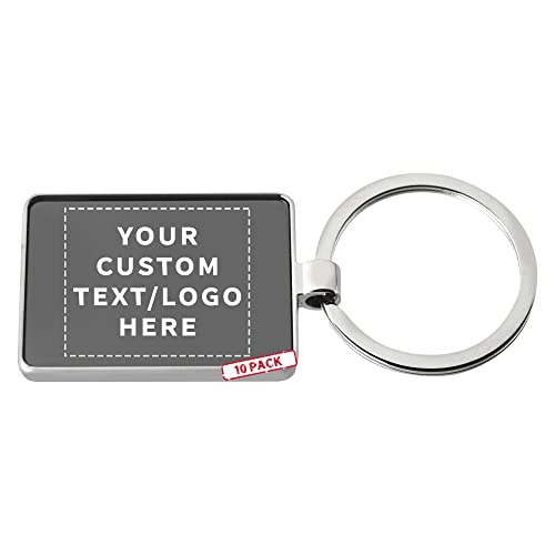 DISCOUNT PROMOS Custom Two Tone Rectangular Metal Keychains Set of 10 - Laser Engraved Text, Logo - Key Ring - Black