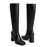 Modatope Knee High Boots Women Chunky Heel Black Womens Fall Boots High Heel Side Zipper Long Boots Heeled Square Toe Boots for Women Size 7