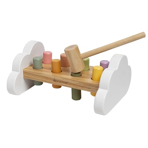 Pearhead Montessori Hammer Bench Toy, Pounding and Hammering Wooden Toy, Early Developmental Interactive Toddler Toy for Ages 1+ Years