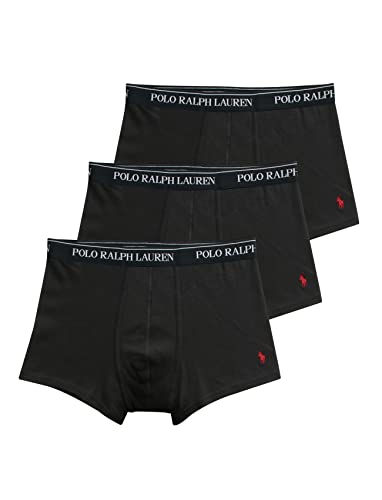 POLO Ralph Lauren Men's Classic Fit Cotton Boxer Briefs, Trunks & Long Leg Available, 3-Pack, Trunk-Black/RL2000 Red PP-3 Pack, Medium