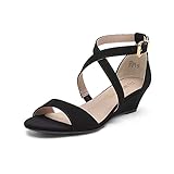 DREAM PAIRS Women's Low Wedge Sandals Ankle Strap Heel Sandal Open Toe Dress Summer Shoes,Size 7,Black/Nubuck,Jones