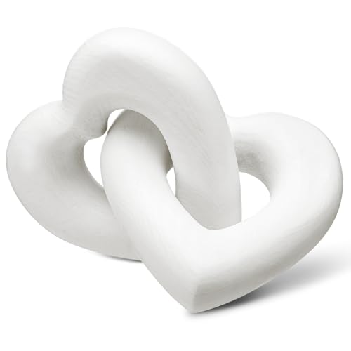 Colingmill Wooden Heart Decor Mom Gifts Boho Linked Hearts Couple Gift Interlocking Wooden Hearts Shelf Decor Aesthetic Natural Wood Knot Chain Link Anniversary Decor(Classic White)