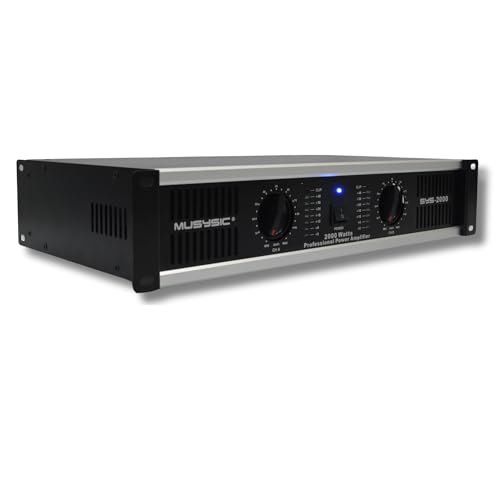 MUSYSIC 2 Channel Power Amplifier Distortion Free and Clear Sound - Professional 2U Chassis Rack Mount Amplifiers for DJs/Experts/Events w/ATR Technology/XLR and 1/4 Inch Inputs - 2000Watts