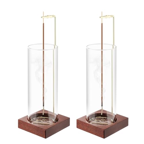 MACUSOO 2pcs Incense Holder,Wooden Incense Holder for Sticks with 20 Incense Sticks, Anti-ash Incense Burner with Glass Ash Catcher for Meditation Yoga Spa Gift