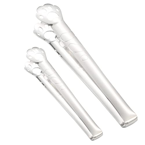 Hemoton 2 pcs Cat Paw Tongs Kitchen Tongs Stainless Steel Cooking Tongs Food Clips Dessert Clamps for BBQ Cooking Grilling Sweets, Sugar Silver