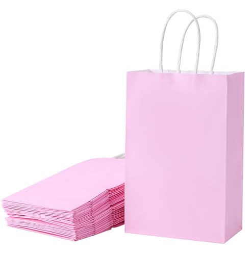 SUNCOLOR 24-Pack Pink Gift Bags with Handles – 8" Goodie Bags for Party Favor Bags, Baby Showers, Birthdays & Special Occasions (Pink)